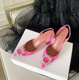 Amina muaddi Begum Crystal-Embellished buckle stain Pumps shoes spool Heels sandals women's Luxury Designers Dress shoe Evening Slingback sandal factory YT8842