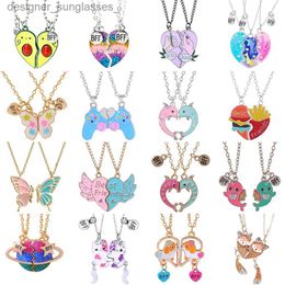 Pendant Necklaces Cute Cat Heart Magnet Necklaces for Women Girls Kaii Best Friends Neko Doggy Animal Pendant Chain BFF Friendship Jewellery GiftsL231218