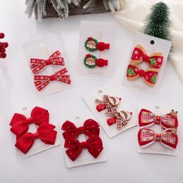 Hair Accessories 2Pcs/Set Christmas Baby Girls Clips Ribbon Flower Tree Snowflake Resin Bows Xmas Dance Party Hairpins Gift