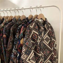 Men's Casual Shirts Autumn And Winter Vintage Shirt Korean Version Women's Loose Collar Designer Ethnic Style Long Sleeved Jacket