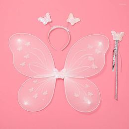 Hair Accessories 3 Pcs Set Kids Butterfly Headband Wings Wand Girls Summer Pography Outfit Children Yellow Green Purple Pink Fairy Tale