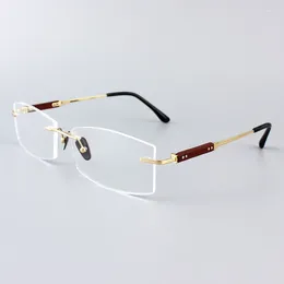 Sunglasses Vazrobe Rimless Titanium Eyeglasses Frame Male Women Brand Wooden Myopic Glasses Men MR-8 Index Spectacles For Prescription