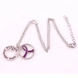 Pendant Necklaces Sell Necklace For Unisex Ribbon Pattern Courage Hope Strength Link Chain Zinc Alloy Drop