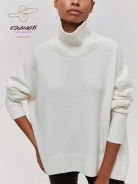 Women's Sweaters White Turtleneck Sweater Long Sleeved Pullover Ladies Oversized Vintage Warm Jumpers Female Knitted Top