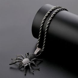 Iced Out Bling CZ Spider Pendants & Necklaces For Men Hip Hop Jewellery Charm Chains Gold Silver Colour Drop2306