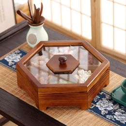 Storage Boxes Bins Solid Wooden Snack Box Chinese Style Multi grid Dried Fruit Tray Organiser Multifunctional Innovative For Living Room 231218