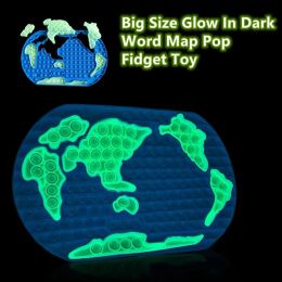 30cm Big Size Silicon Jumbo Game Fidget Sensory Party Favor Glow In Dark Luminous World Map Shape Giant Jigsaw Puzzle Push Bubble With ZZ