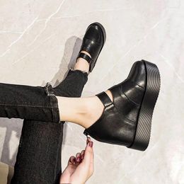 Dress Shoes 11cm Suede Genuine Leather Platform Wedge Hook Comfy Autumn Women ROME Sandals Spring Fashion Hidden Heels Pumps