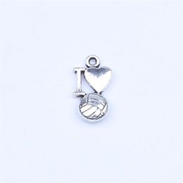 New fashion silver copper retro I Love Volleyball Pendant Manufacture DIY jewelry pendant fit Necklace or Bracelets charm 500pcs l276I