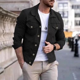 Men's Jackets Fashion Casual Slim Fitting Jacket With Multiple Pockets Button Up Work Men's European And American Solid Colour