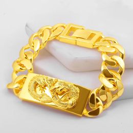 Charm Bracelets Luxury Pure 999 Gold Colour Twist Dragon Bracelets Jewellery for Men Bro Never Fade Gold Plated Jewellery Christmas Birthday Wedding 231218