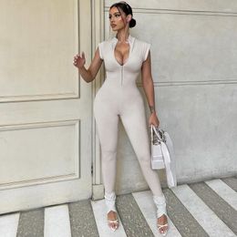 Women's Jumpsuits Sexy Chest Zipper Tight Solid Colour Jumpsuit Tight-Fitting Women