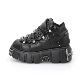 Boots 2023 Punk Style Women Shoes Lace-up Heel Height 6CM Platform Woman Gothic Ankle Rock Metal Decor Sneakers