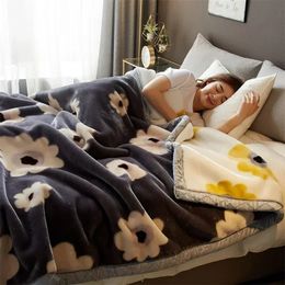 Blankets Double Sided Printed Autumn Winter for Bed Soft Warm Encrypted Flocking Raschel Blanket Skin Friendly Weighted 231218