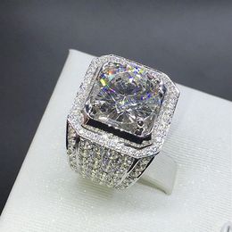 YHAMNI New Original Men Jewelry Pure 925 Silver Wedding Rings For Men Luxury Full CZ Diamond 8mm Main Stone Luxury Ring YR225279n