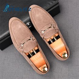 Dress Shoes Solid Suede Horsebit Mules Round Toe Shallow Loafers Concise Flat Casual for Men Slip On Inner Heightening 231218