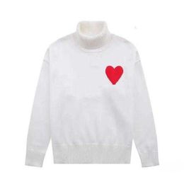 Amis Paris Fashion Designer Amisknitted High Collar Sweater Embroidered Red Heart Solid Colour Turtleneck Jumper for Men and Women c11