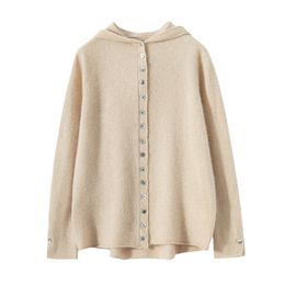 Cashmere autumn and winter new women's loose short hooded sweater single breasted knitted cardigan sweater jacket