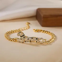 Charm Bracelets Mafisar Trendy Cubic Zirconia Animal Leopard Head Gold Colour Chain Bracelet For Women Punk Hip-Hop Jewellery