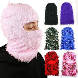 Masks Cycling Caps Masks Unisex Fuzzy Balaclava Hat Ski Mask Knitted Beanies Hats Distressed Winter Windproof Warm Cycling Camouflage Ca