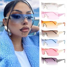 Sunglasses 2000'S Trendy Wrap Around Sunglasses for Men Women Sun Glasses Gradient Shades Y2K Rimless Outdoor CyclEyewear J231218