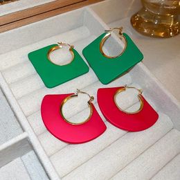 Dangle Earrings Women Exaggerated Rose Red Green Fan Shape For Girls Fashion Personality Geometric Earings Statement Jewelry