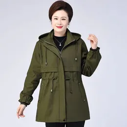 Women's Trench Coats Lining Windbreaker Coat Oversized 9xl Spring Fashion Cotton Hooded Jacket Loose Casual Female Long Overcoat