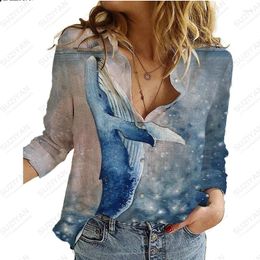 Women's Blouses Short Sleeve Shirt Casual Loose Simple Whale Button Cardigan Elegant Printed Breathable Top