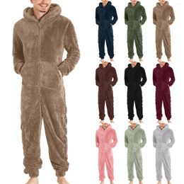 Men's Tracksuits Fleece Pajamas Men Jumpsuit Home-Wear Solid Color Casual Bodysuit Zipper Hooded Loose Pajama Comfort Winter Warm Rompe