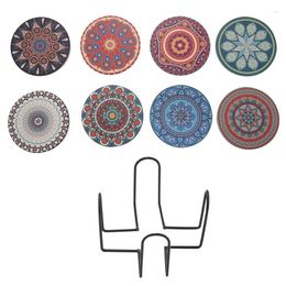 Table Mats Coasters For Drinks Set Of 8 Absorbent Stone Wooden Mandala Ceramic With Cork Base