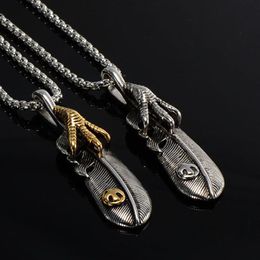 High Quality Titanium Steel Feather Eagle Claw Pendant Chains Necklace For Mens Trendy Japan Goro's Joyas Male Bijoux228Z