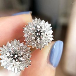 Stud Earrings Luxury Zircon Snowflake For Women Fashion Silver Color Piercings Ear Studs Engagement Party Jewelry Wholesale