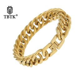 Link Chain TBTK 12mm 15mm Width Classic Bangles Gold Simple Style Bracelet Miami Mens Wristband Jewlery Elegant Punk Trendy228D