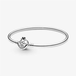 Lovely Cat's Face Clasp Moments Bangle High polish 100% 925 Sterling Silver Bracelet Fashion Jewelry Making For Women Gifts259o