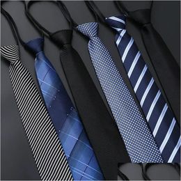 Neck Ties Neck Ties Mens Business Dress Zipper Tie Elegant Gentleman Shirt Groom Wedding Blue Stripe Black Lazy Clothing Accessories 2 Dha9R