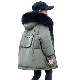 Jackets 2023 Winter Young Children White Duck Down Jacket Real Fur Hooded Boys Parka Thick Warm Teenage Girl Outerwear Coat Kids Clothes 231216