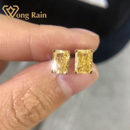 Wong Rain Classic 100% 925 Sterling Silver Created Moissanite Citrine Gemstone Earrings Ear Studs Wedding Fine Jewellery Whole C250y