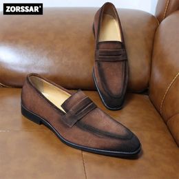 Dress Shoes Genuine Leather Men Casual Luxury Brand Formal Mens suede Loafers Moccasins Italian Breathable Slip on Male Boat 231218