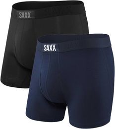 SAXX Men's Underwear - ULTRA Flat Corner Underwear Built in BallPark Bag Support - Set of 2 Black/Navy Blue