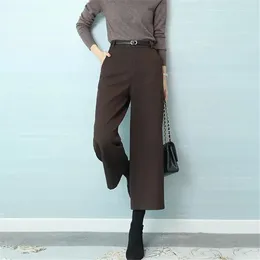 Women's Pants Korean Vintage Wool Boot Women Autumn Winter Woolen Wide Leg High Waist Straight Nine Minute Black Casual