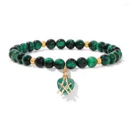 Charm Bracelets Green Tiger Eye Stone Bracelet Wire Wrapped Heart Crystal Chalcedony 6mm Beads Bangles For Women Men Yoga Jewelry