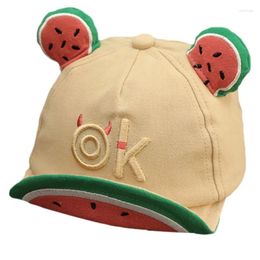 Hats Infant Baby Summer Cartoon Fruit Ears Baseball Letters Embroidery Cuffed Wide Brim Sunscreen Oudoor Peaked Hat Po Props