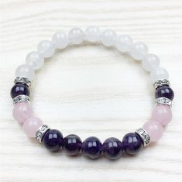 SN1029 Fashion Healing Amethyst Bracelet Wrist Mala Yoga Gift for Girls Natural Stone Jewellery Rose Quartz Snow Quartz Bracelet2308