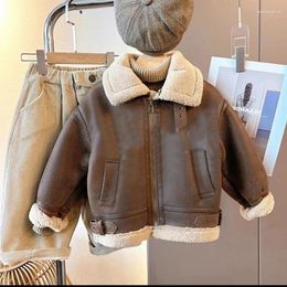 Jackets Jacket For Boys Children's Velvet Warm Feather Fleece Fur Coat Toddler Baby Thickness Outerwear Korean Winter Clothes