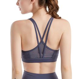 set Fitness Top for Women Push Up Wireless Mesh Splice Hollow Nylon Stretch Gym Running Yoga Training Workout Outdoor Sports Bra