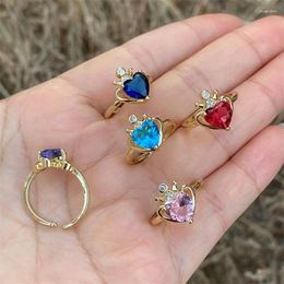 Cluster Rings 2023 Love Heart Crown Ring Gold Silver Color Adjustable For Women Teens Mujer Fashion Jewelry Wedding Party Gifts