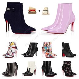 Pairs designer Woman boots womens red Chelsea heels Calf Leather Ankle bottoms boot Tall Pumppie Booty Pointed Toe heel Pumps booties lady dress Shoes with box 35-43