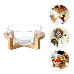 Dinnerware Sets Bowl Fruit Snack Containers Tray Household Salad With Base Bamboo Kitchen Tableware Glass Meal