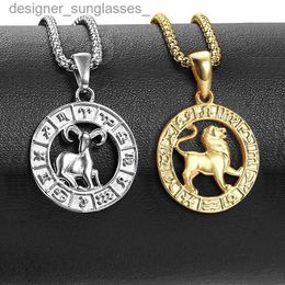 Pendant Necklaces Gold Colour Silver Colour Zodiac Sign Pendant Necklace for Women Men 12 Constellations Stainless Steel Box Link Chain DropshippingL231218