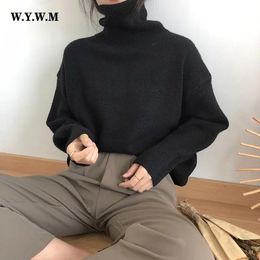 Dresses Wywm 2023 Winter Knitted Cashmere Sweater Women Elegant Loose Warm Turtle Neck Pullover Vintage Outwear Lazy Oaf Female Jumpers